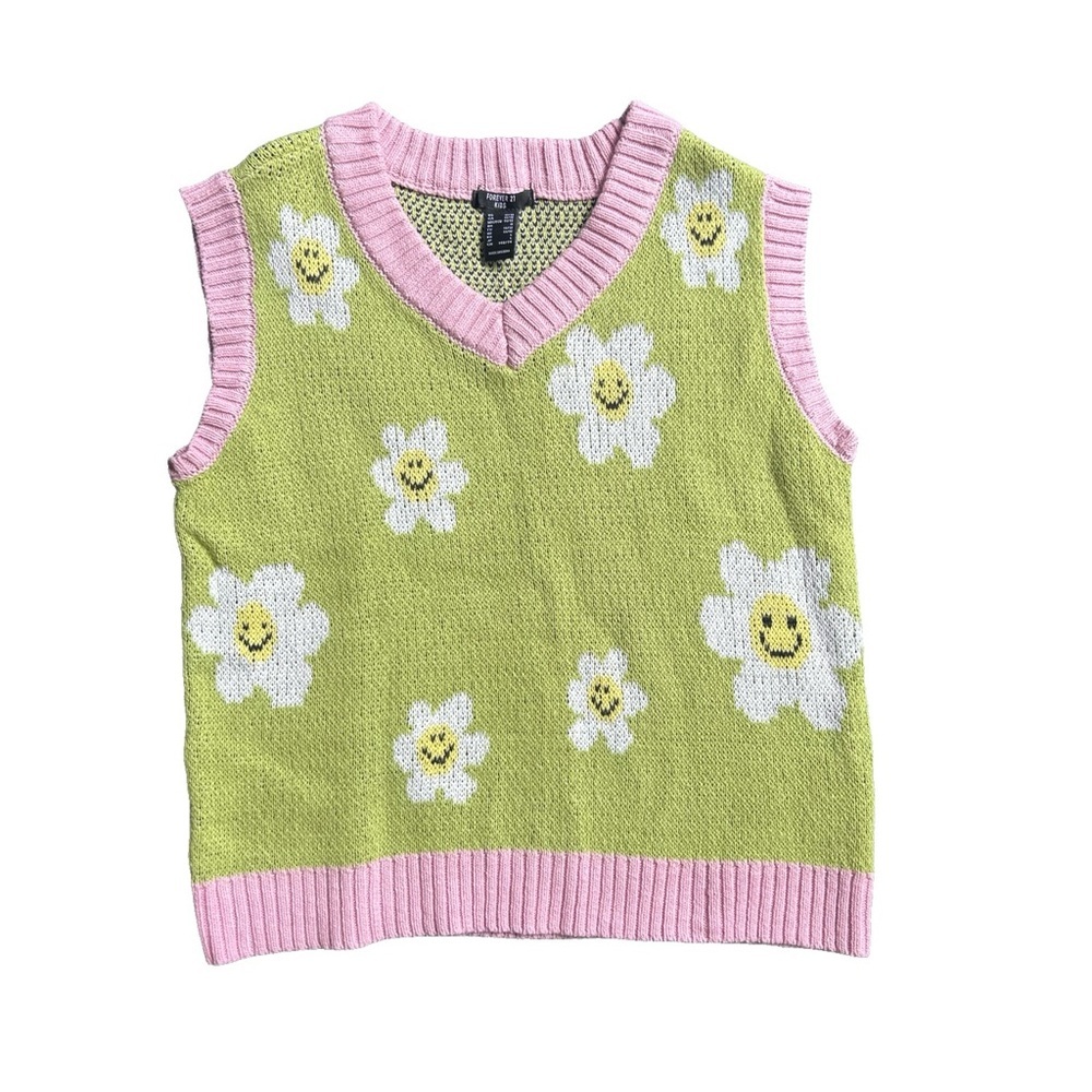 Forever 21 Kids short sleeved Green and Pink Floral Sweater Vest